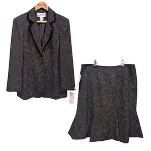 VTG Jonathan Logan 2 PC Skirt Suit Tweed Look Career Classic Black Womens 12 NEW